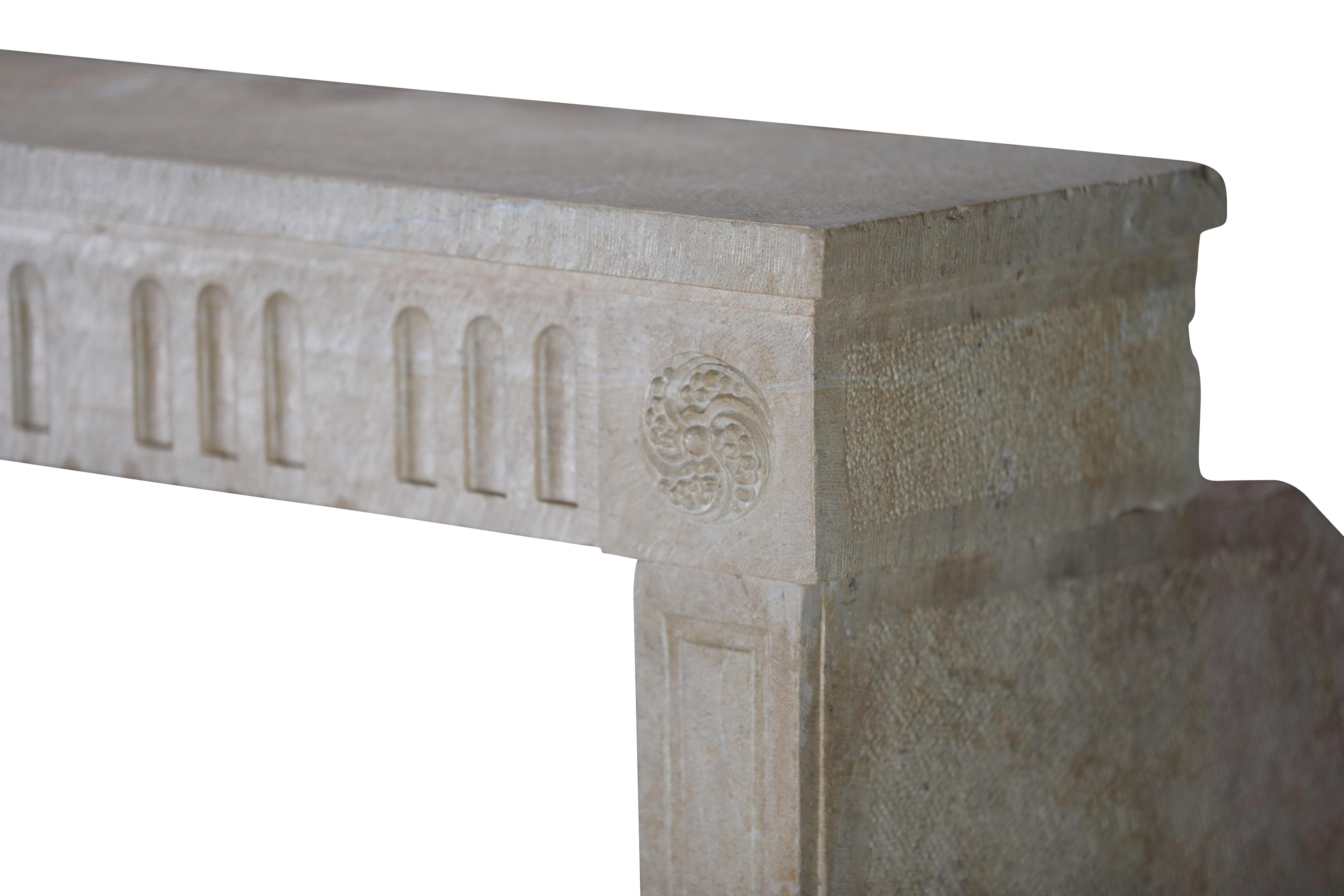French Vigneron Fireplace Surround From Paris In Light Limestone For Sale 11