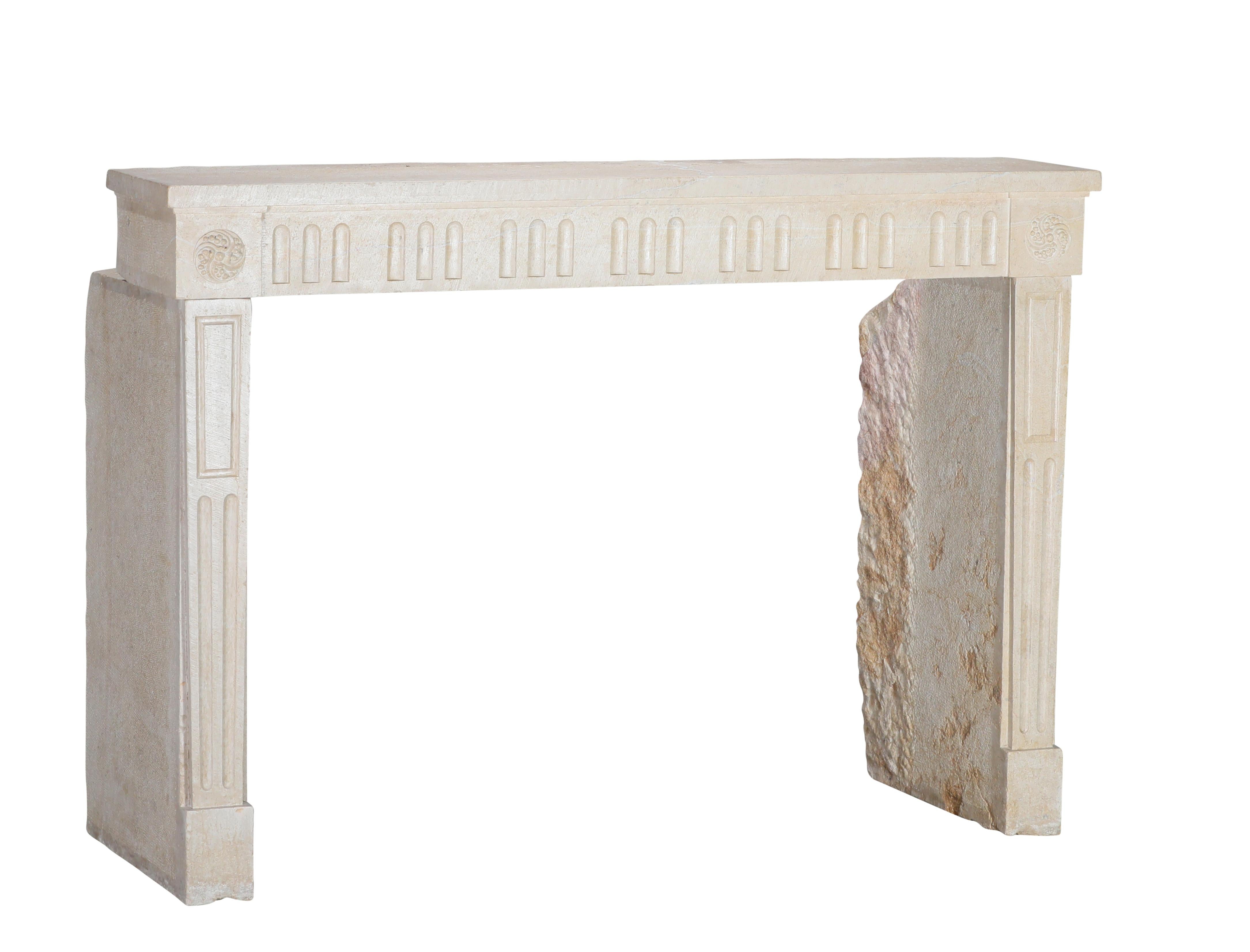 Hand-Carved French Vigneron Fireplace Surround From Paris In Light Limestone For Sale