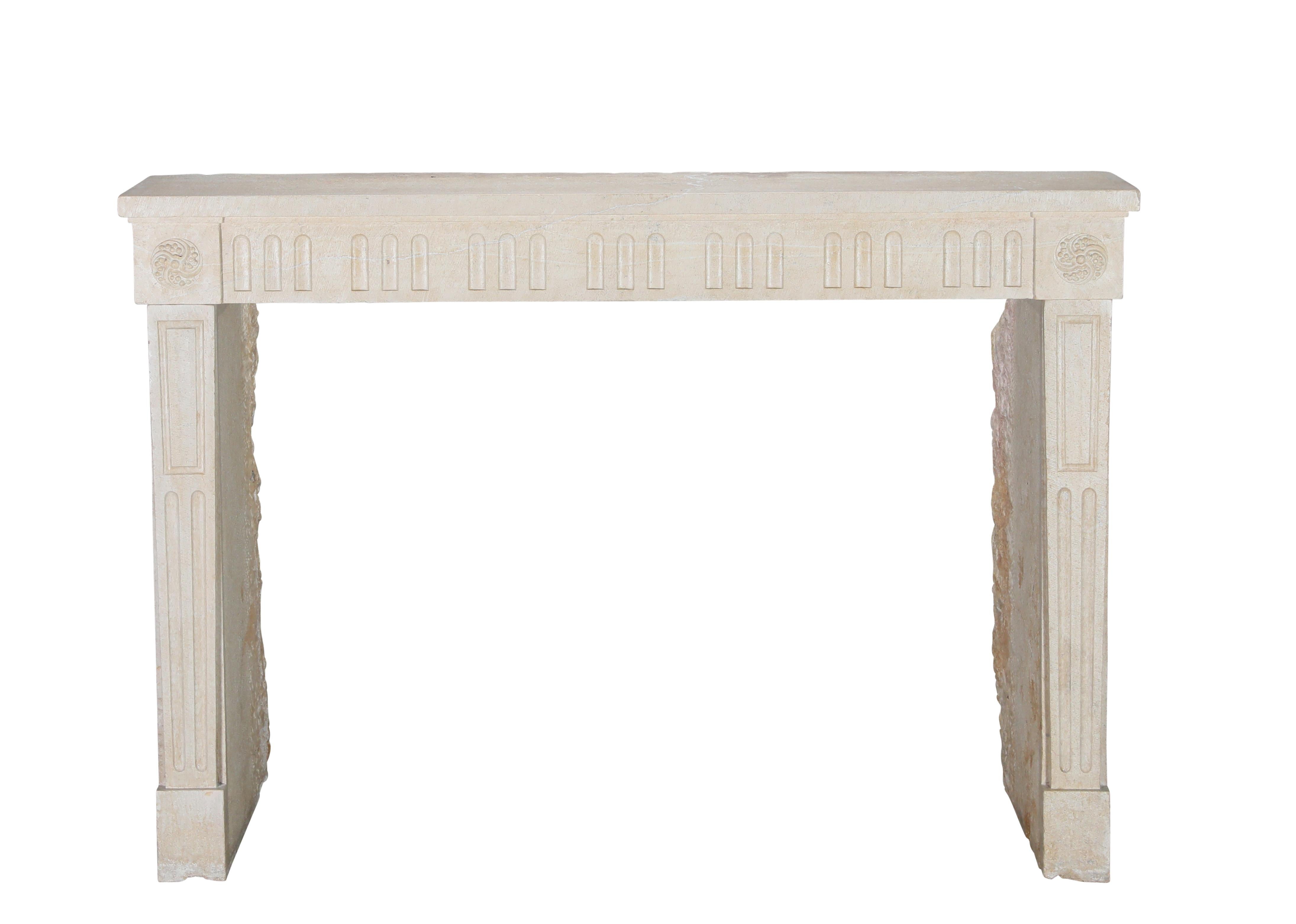 French Vigneron Fireplace Surround From Paris In Light Limestone For Sale 2