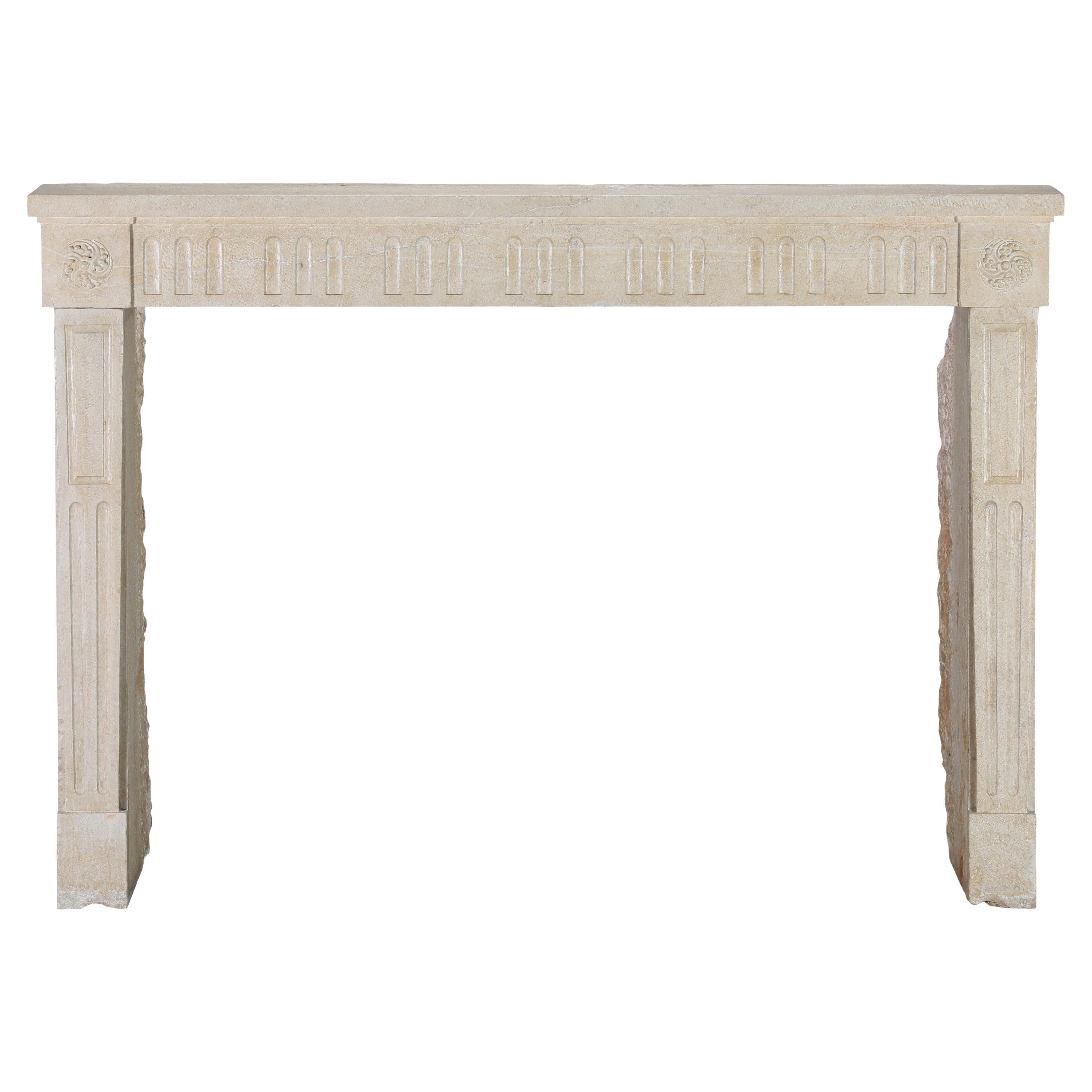 French Vigneron Fireplace Surround From Paris In Light Limestone For Sale