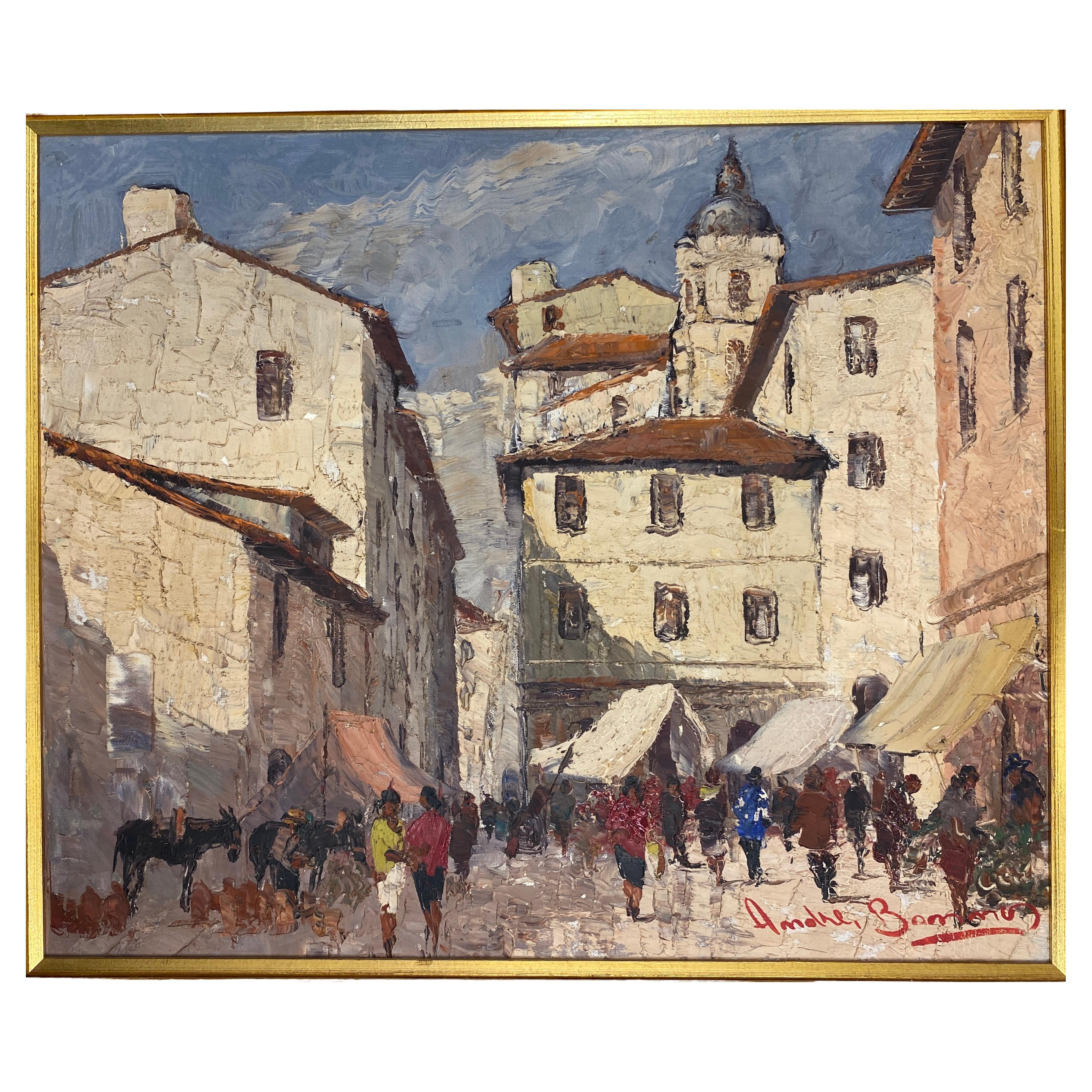 French Village Scene oil on canvas painting

This charming French oil painting captures the essence of everyday life in a picturesque French village. The vibrant scene features bustling streets, quaint buildings, and the warm atmosphere of French