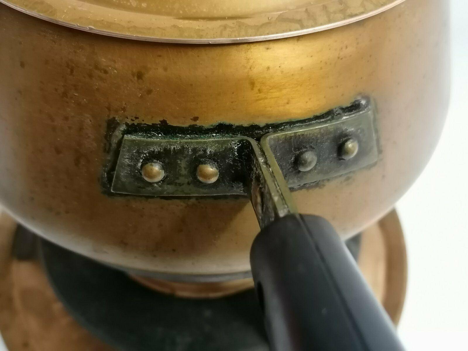 French Villedieu Set of Antique Retro Copper Fondue Set with Burner Spring For Sale 3