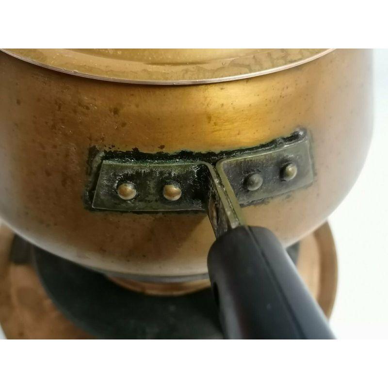 French Villedieu set of antique retro copper fondue set with burner Spring
In good condition still with the Lacquer protective
Dimensions: 20 cm high X 30 cm from top of handle to other edge of pot
tray 23 cm diameter.
Weight:1.80 kg 
Please