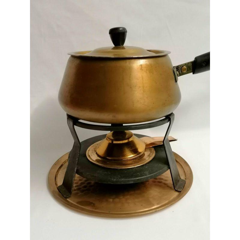 Art Deco French Villedieu Set of Antique Retro Copper Fondue Set with Burner Spring For Sale