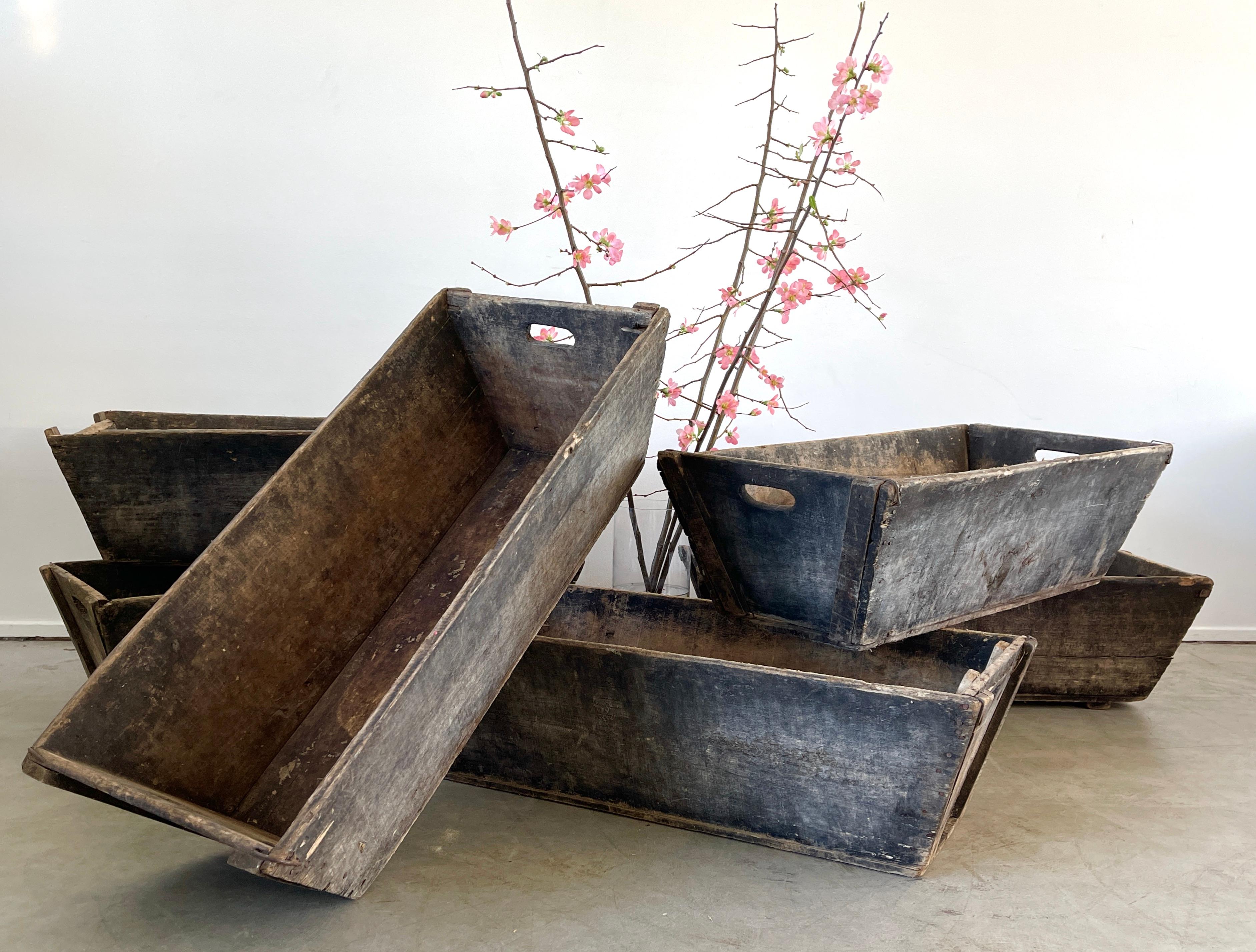 Primitive wood vineyard bins, France circa early 1900's
Beautiful patina 
Priced individually 
Great for storage of blankets, toys - or whatever you can think of!
 