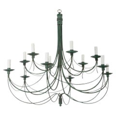 French Vintage 12 Light Metal Chandelier
