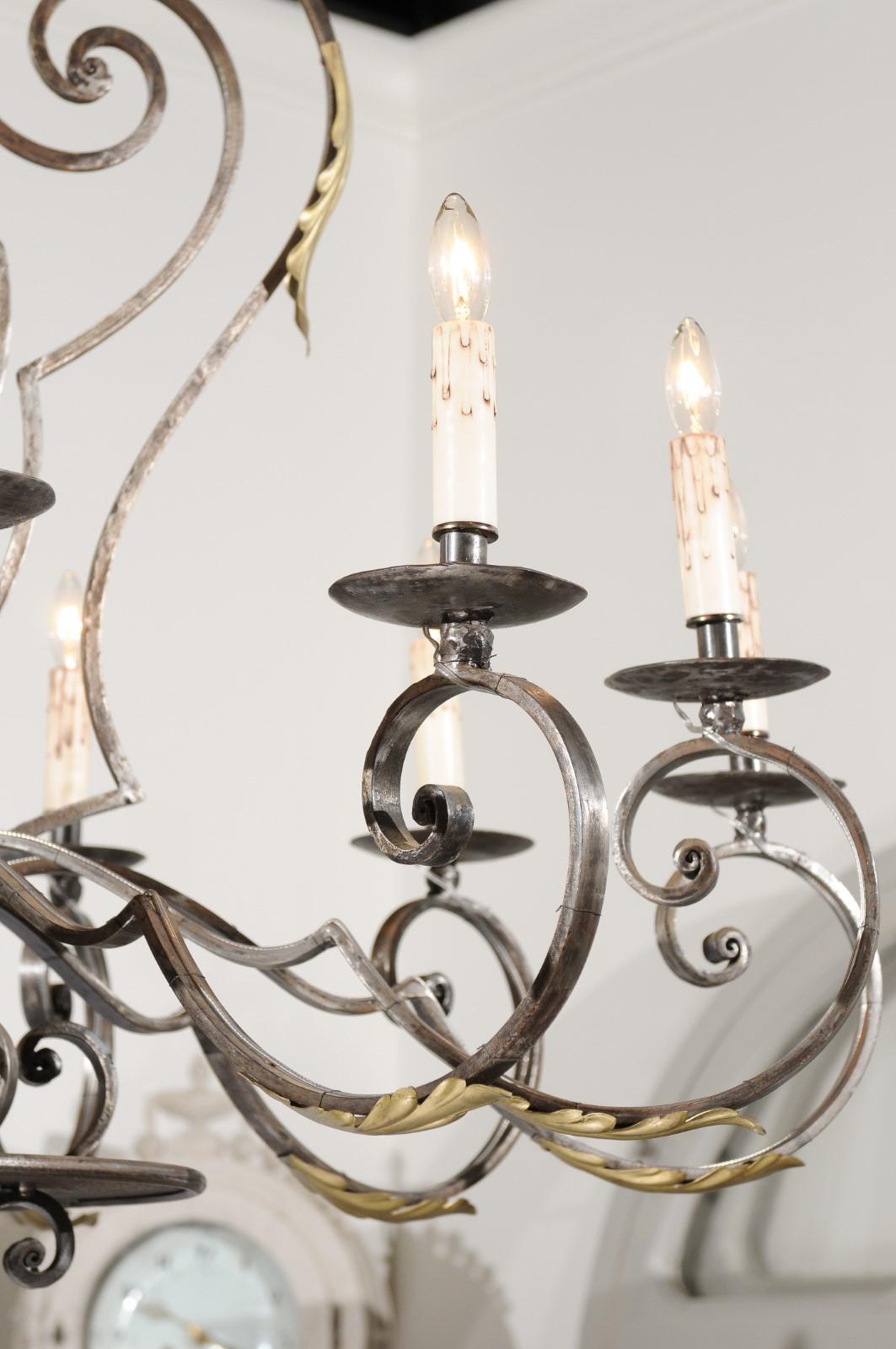 Wrought Iron SOLD French Vintage 12-Light Wrought-Iron Chandelier with Scrolling Accents