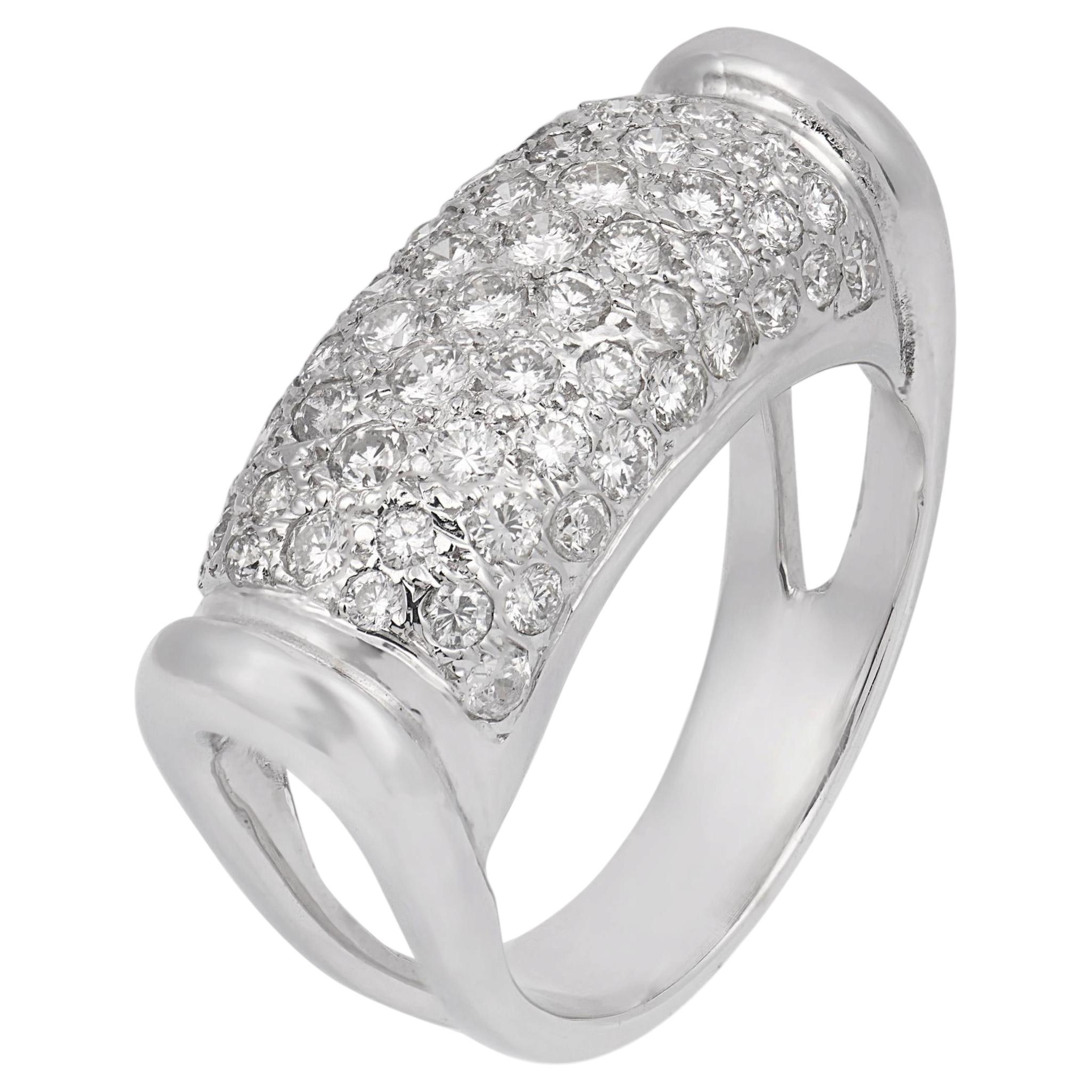 French vintage 1.20 carat diamond 18k white gold pave ring