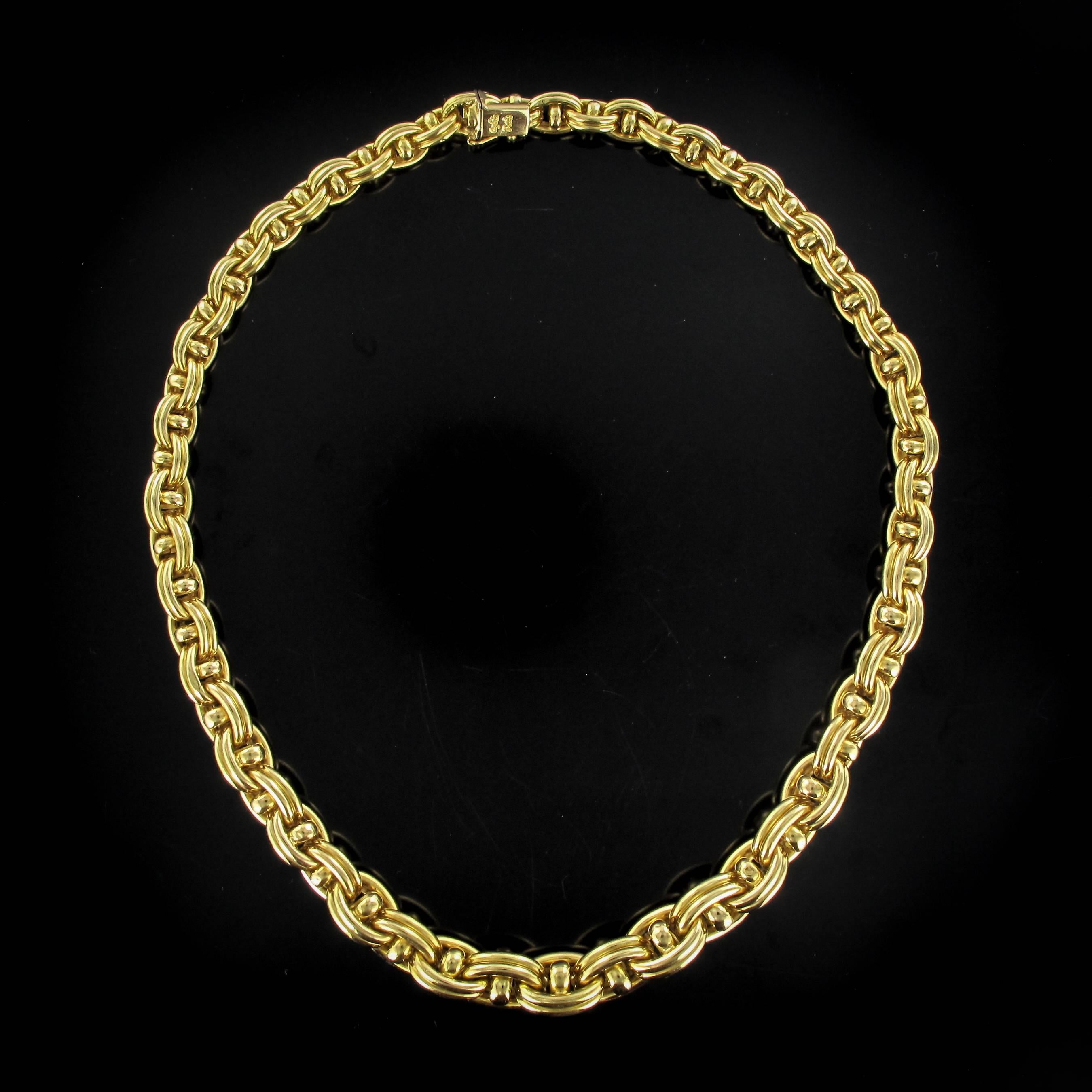 French Vintage 18 Karat Yellow Gold Caplain Link Necklace In New Condition In Poitiers, FR