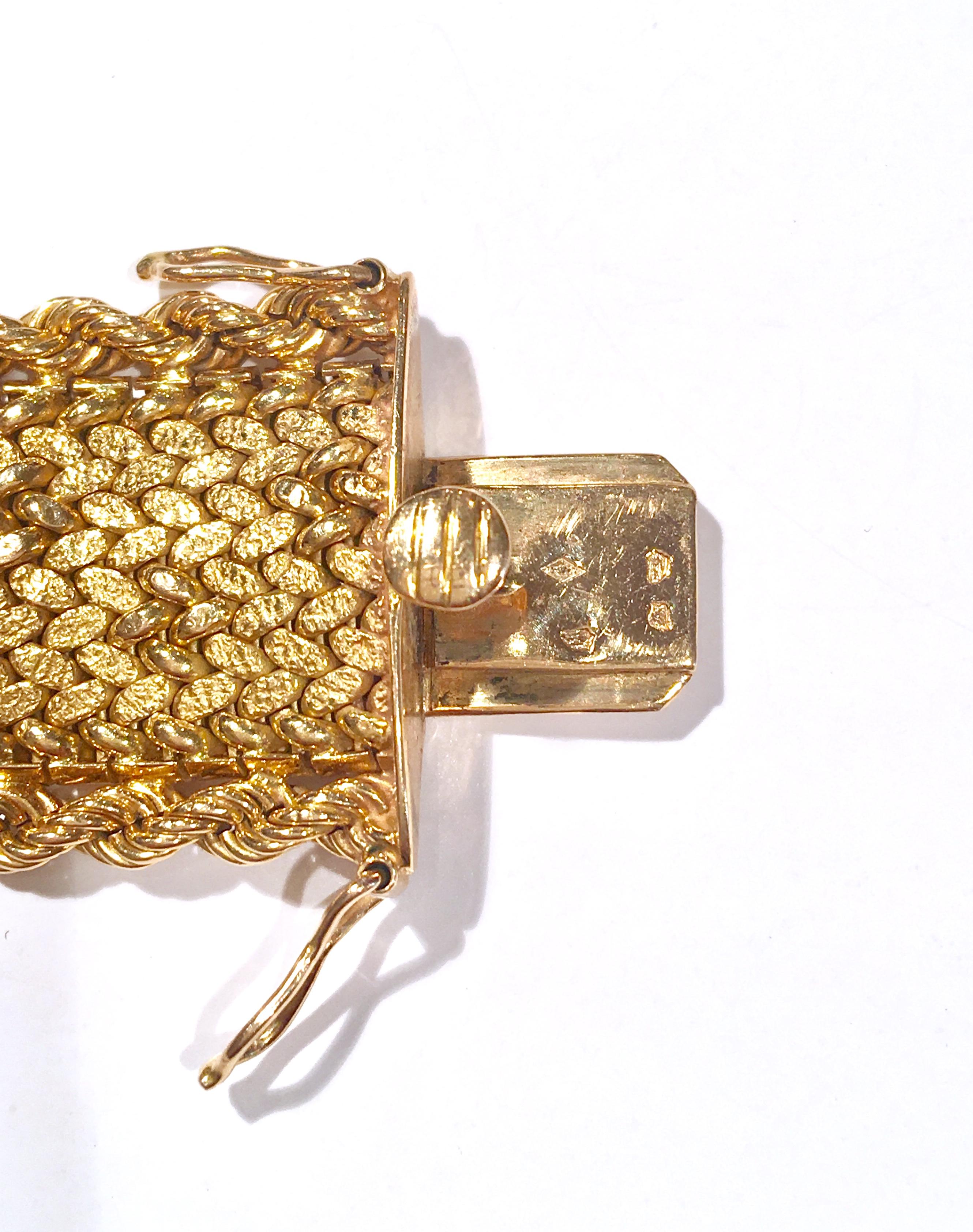 French Vintage 18 Karat Yellow Gold Flexible Cuff Bracelet 1