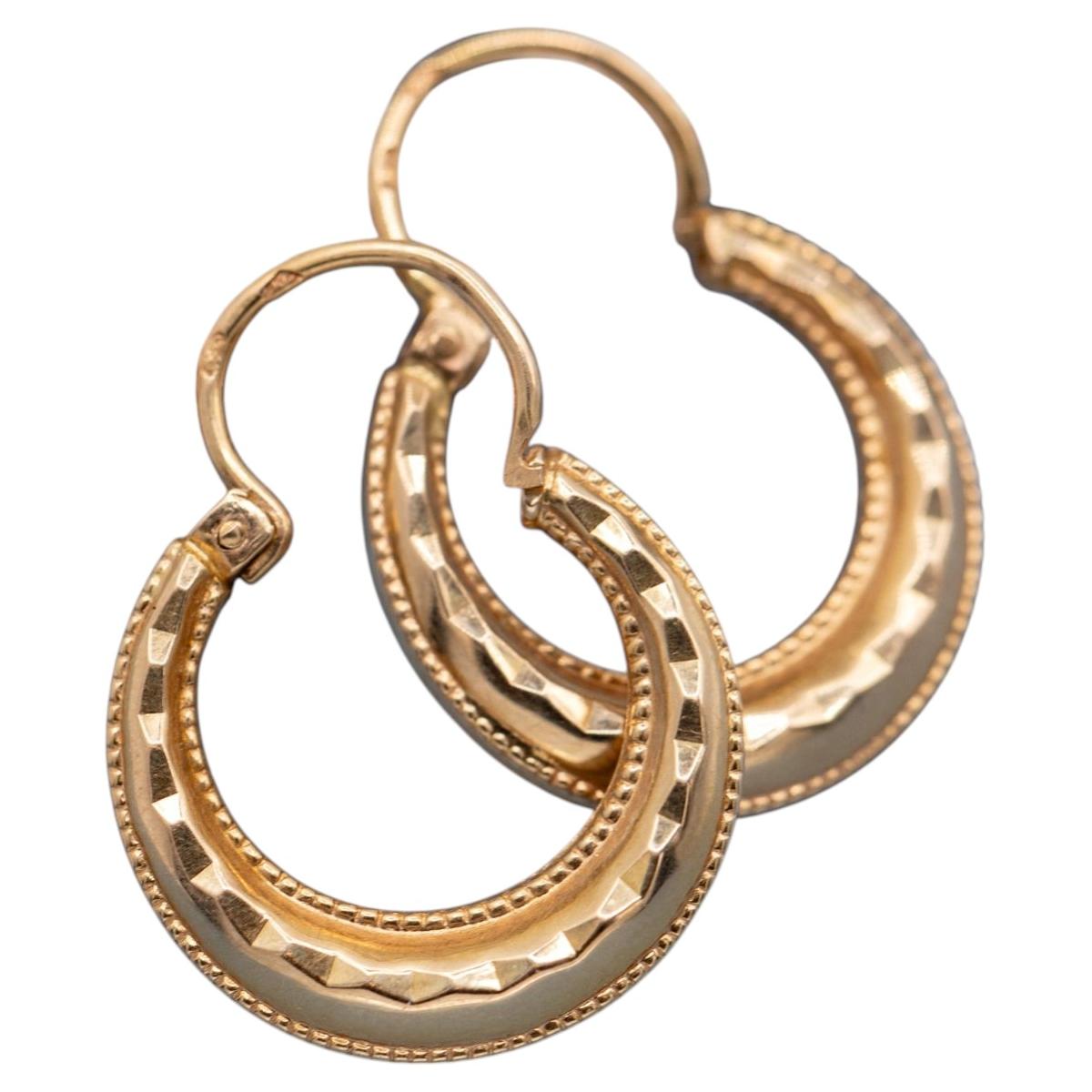 Pendientes de aro facetados French Vintage 18K Creoles - Oro amarillo macizo de 18 quilates