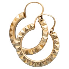 French Vintage 18K Creoles - 18 karat solid yellow gold faceted hoop earrings