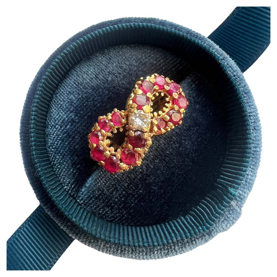 French Vintage 18k Gold Retro Cocktail Ruby Diamond Eternity Ring For ...