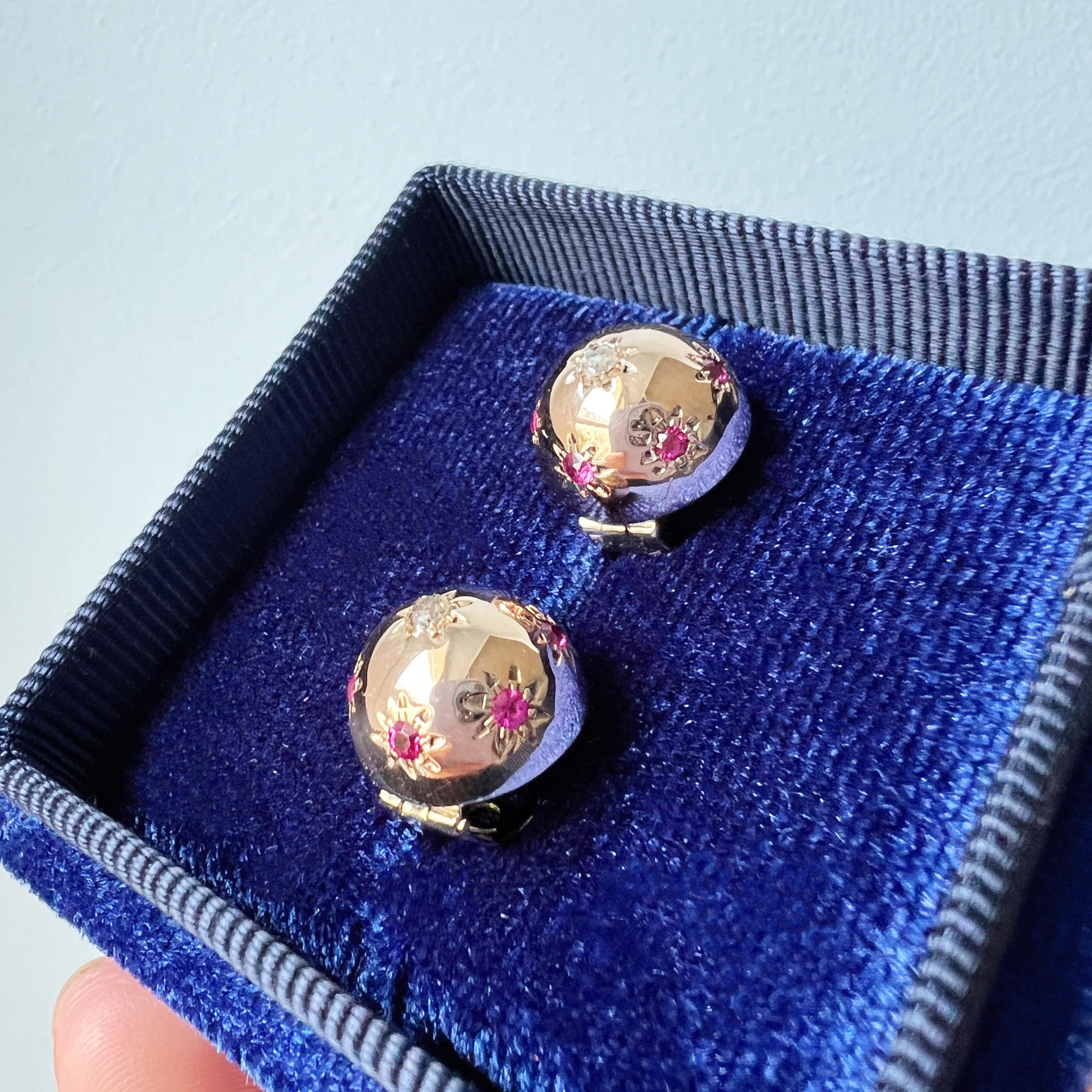 Retro French vintage 18K gold retro diamond star dome earrings