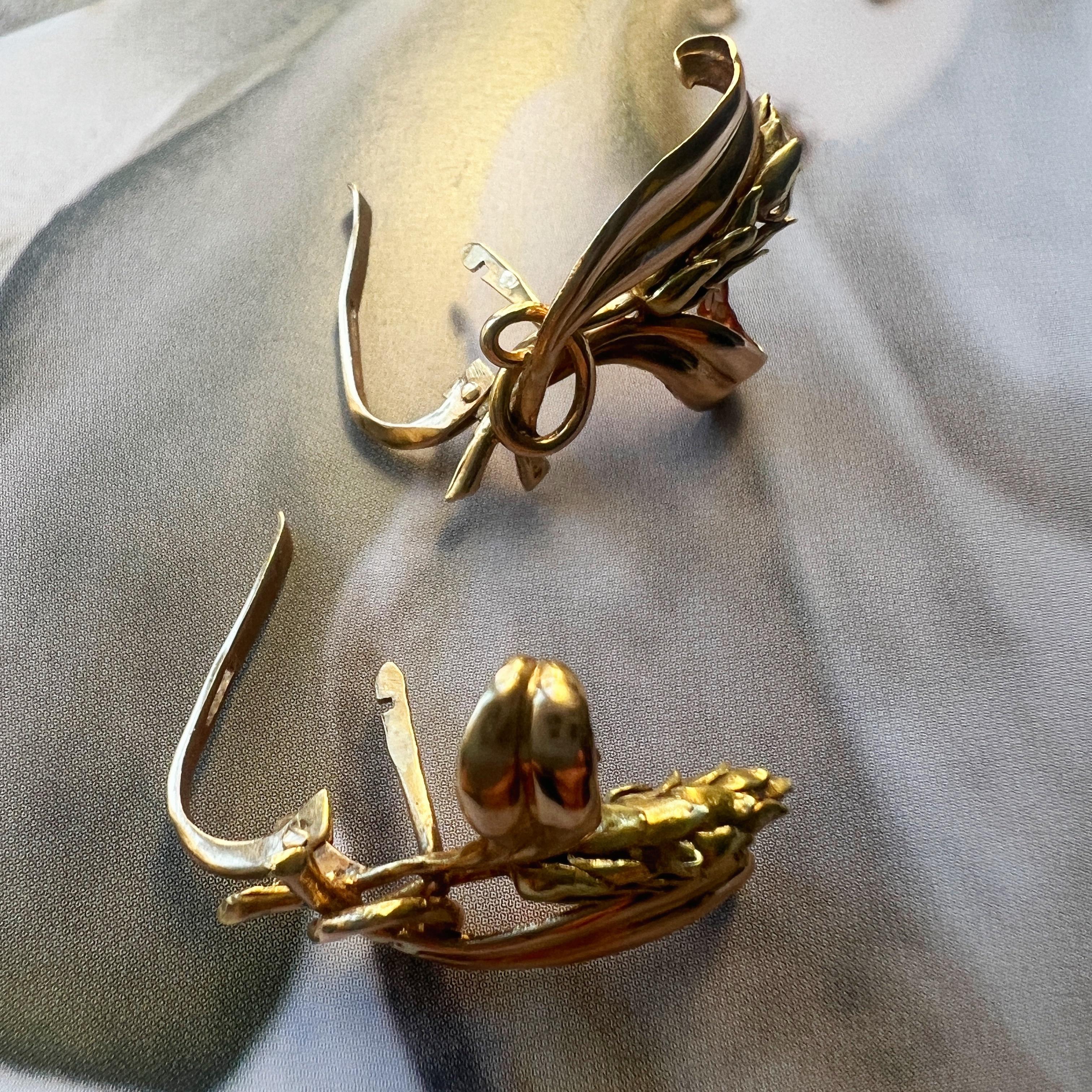 French Vintage 18K gold wheat clip on earrings For Sale 5