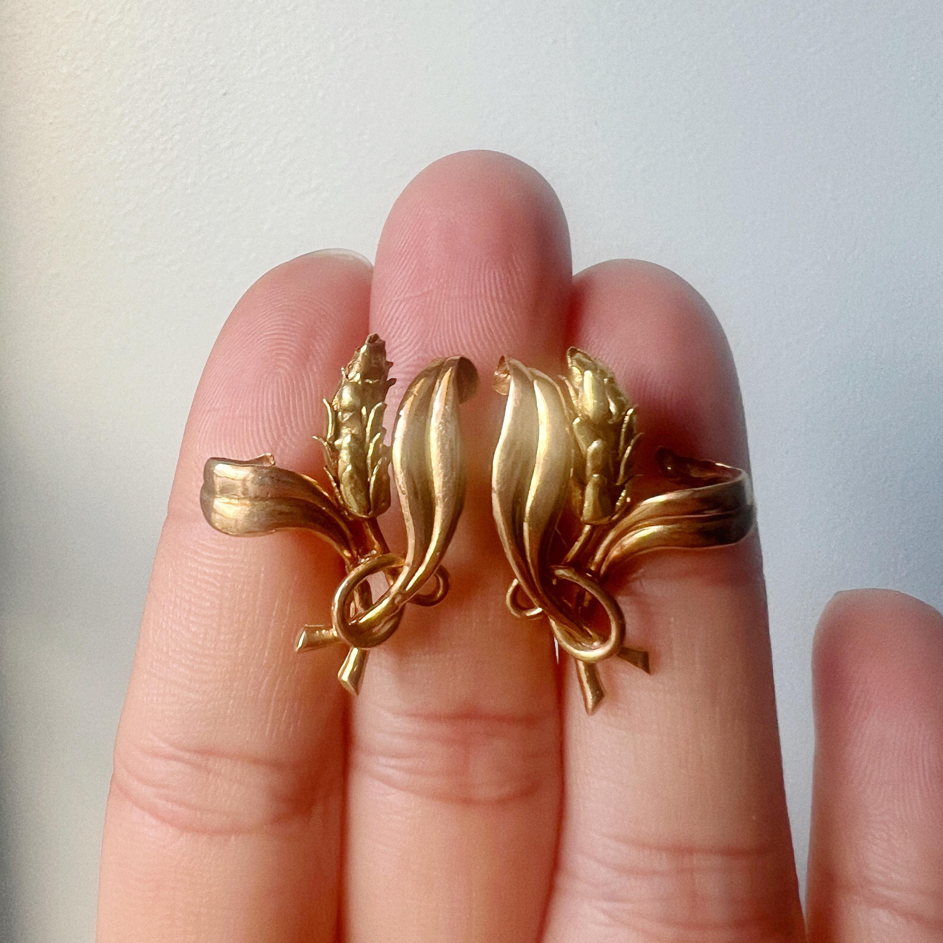 French Vintage 18K gold wheat clip on earrings In Good Condition For Sale In Versailles, FR