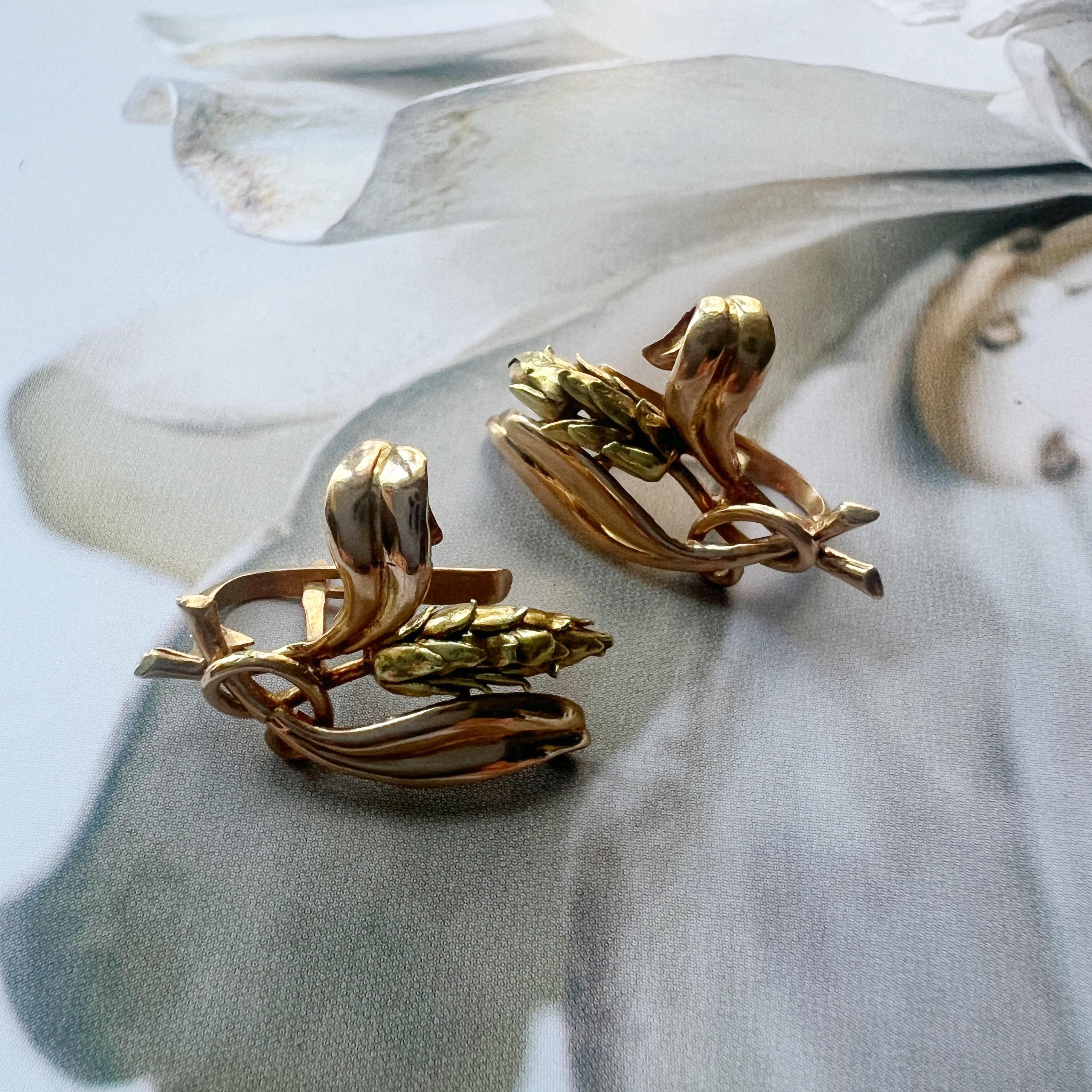 Französisch Vintage 18K Gold Weizen Clip auf Ohrringe im Angebot 1