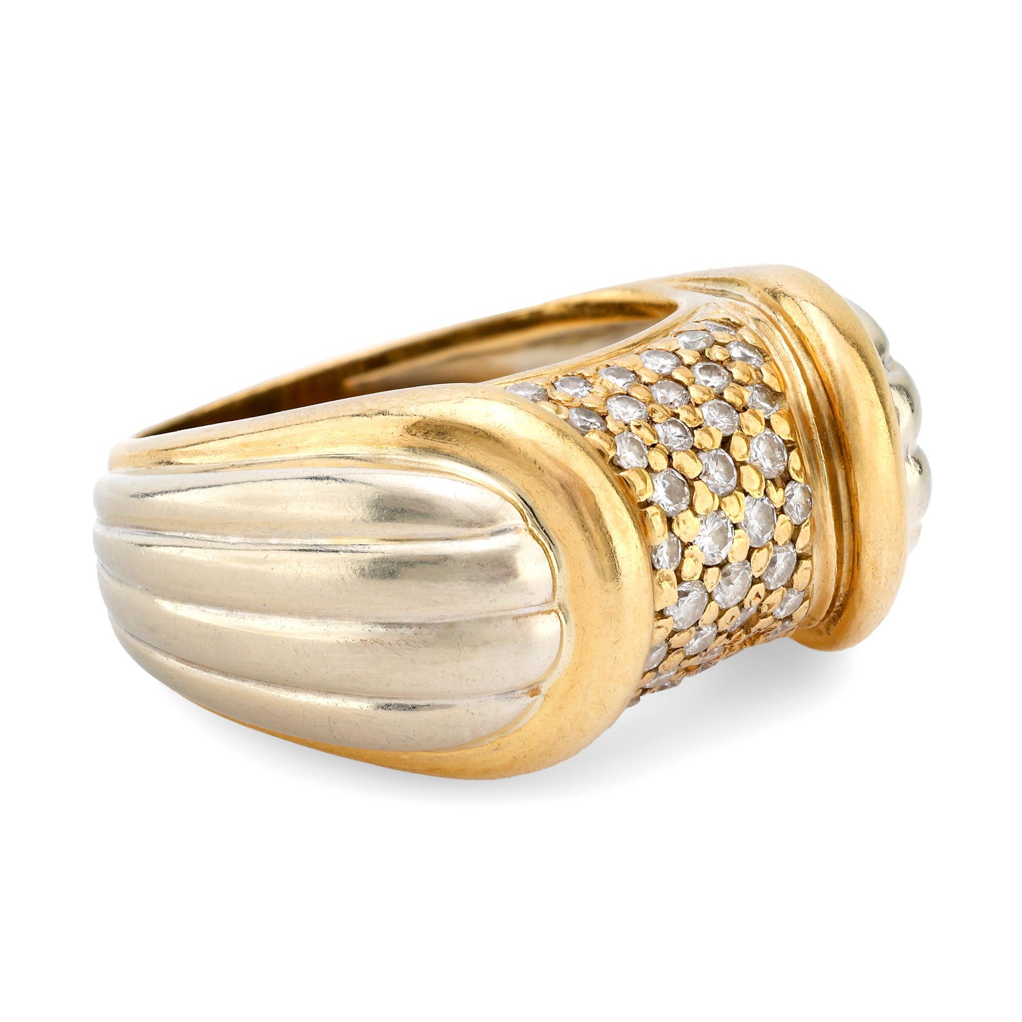 Brilliant Cut French vintage 18k white and yellow gold diamond ring