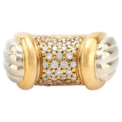 French vintage 18k white and yellow gold diamond ring