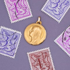 French Vintage 18K Yellow Gold Virgin Mary Charm Pendant, 1970s