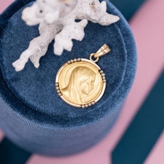 French Vintage 18K Yellow Gold Virgin Mary Charm Pendant, 1970s