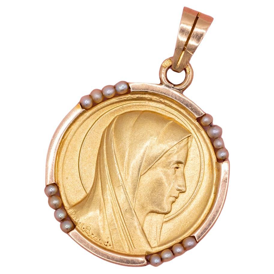 Pendentif en or jaune 18K avec breloque Vierge Marie, Vintage français, années 1970