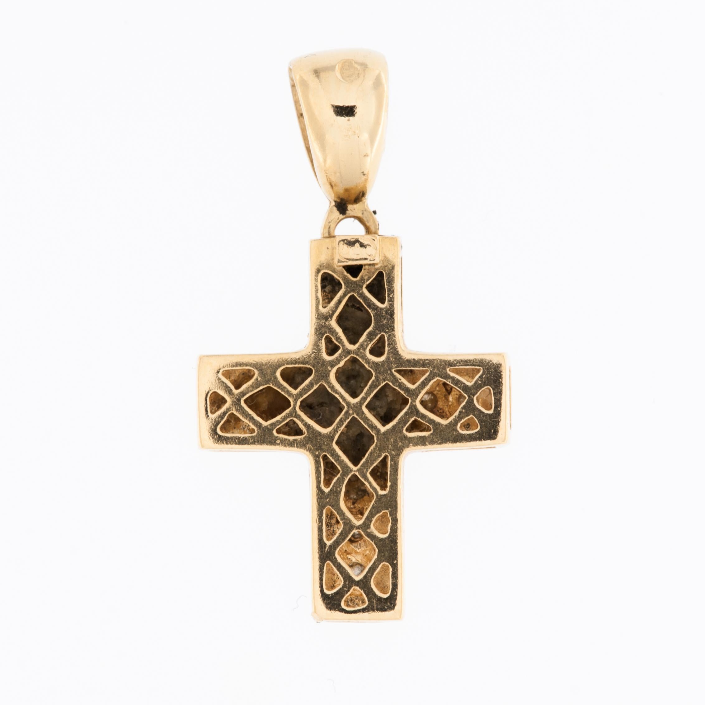 Modern French Vintage 18kt Yellow Gold Cross with Diamonds  For Sale
