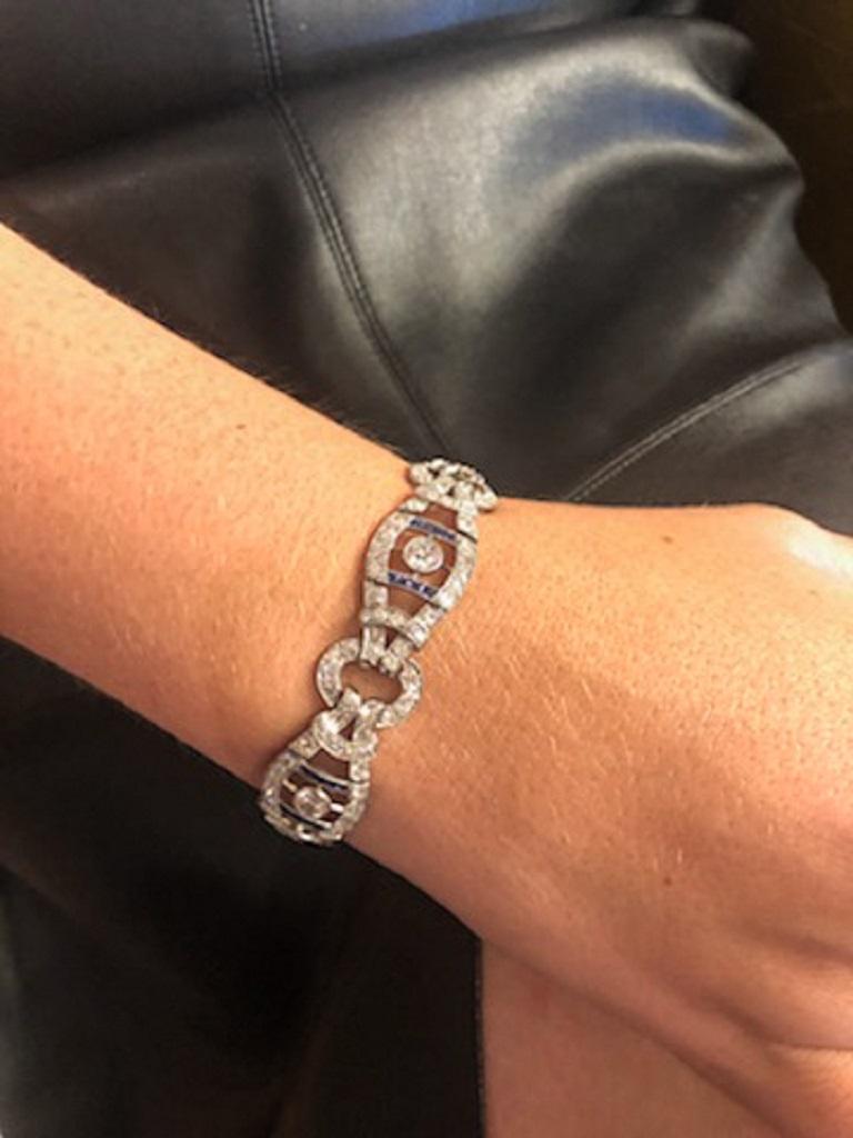 French Vintage 1920s Sapphire Diamond Bracelet In Good Condition For Sale In Dallas, TX