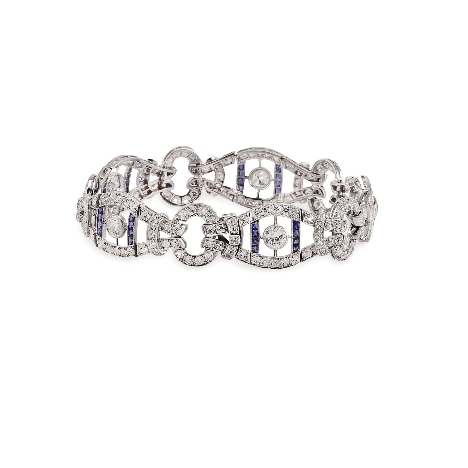 French Vintage 1920s Sapphire Diamond Bracelet For Sale 1