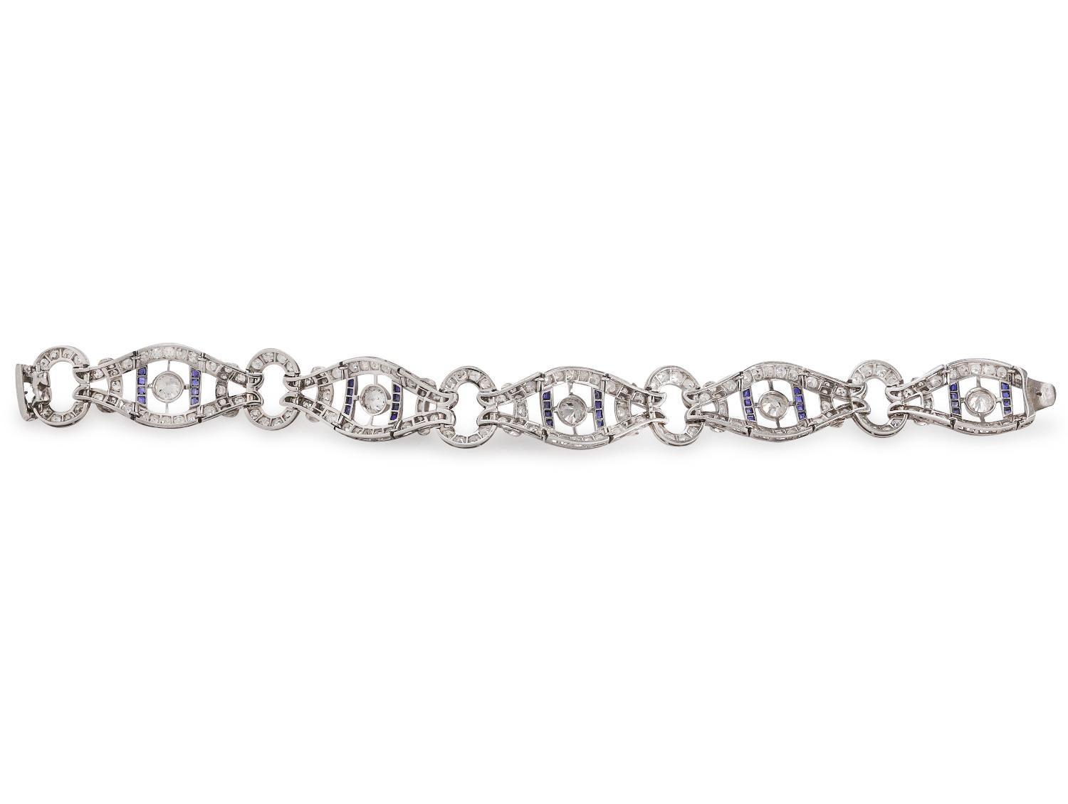 French Vintage 1920s Sapphire Diamond Bracelet For Sale 2