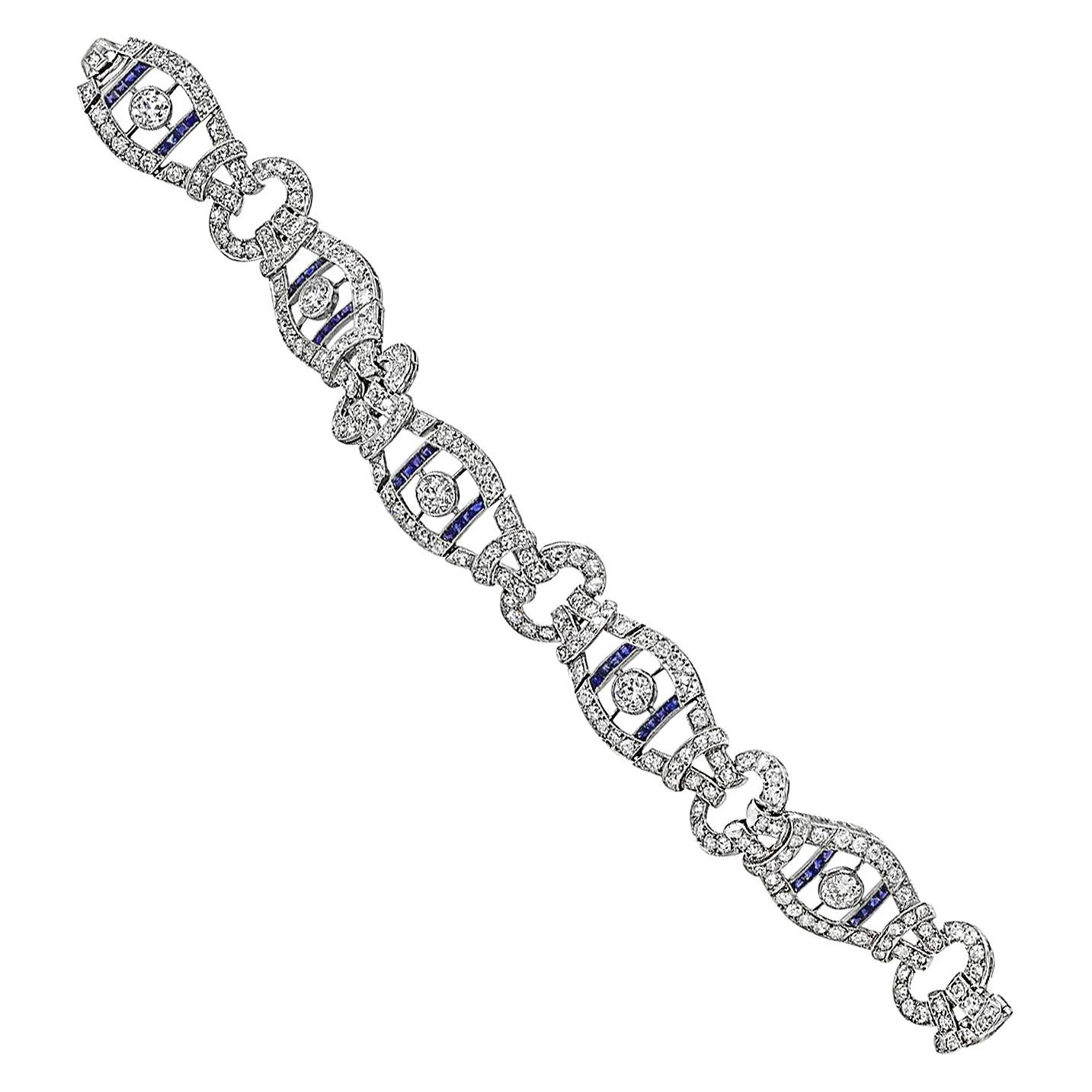 French Vintage 1920s Sapphire Diamond Bracelet