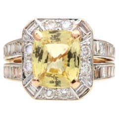 French vintage GCS certified 4.10ct Ceylon fancy yellow no heat sapphire ring 