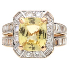 French vintage GCS certified 4.10ct Ceylon fancy yellow no heat sapphire ring