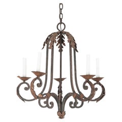 French Vintage 5 Light Iron Chandelier 