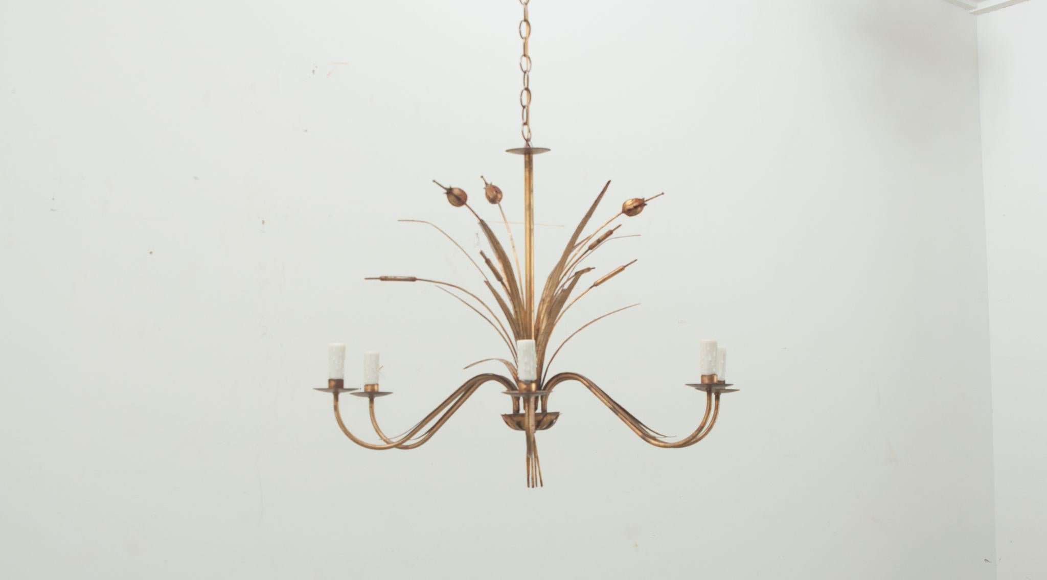 Other French Vintage 6-Light Brass Chandelier For Sale