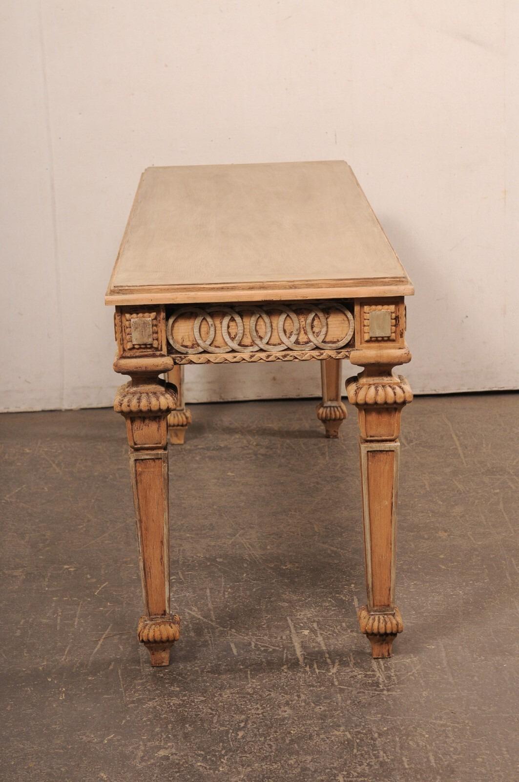 Französisch Vintage 6' lange geschnitzt-Holz-Konsole Tisch w / benutzerdefinierte gebleicht Finish im Angebot 1