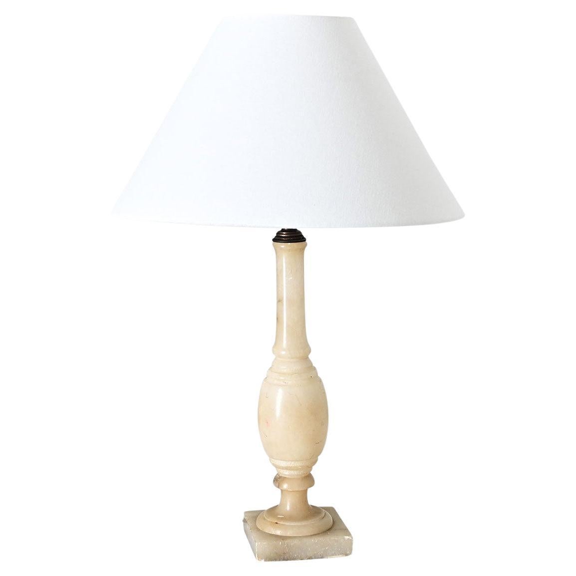 Lampe colonne Vintage en albâtre avec abat-jour en lin