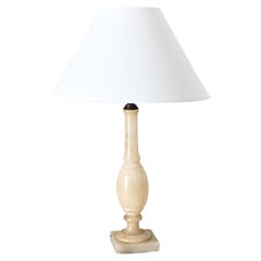Lampe colonne Vintage en albâtre avec abat-jour en lin