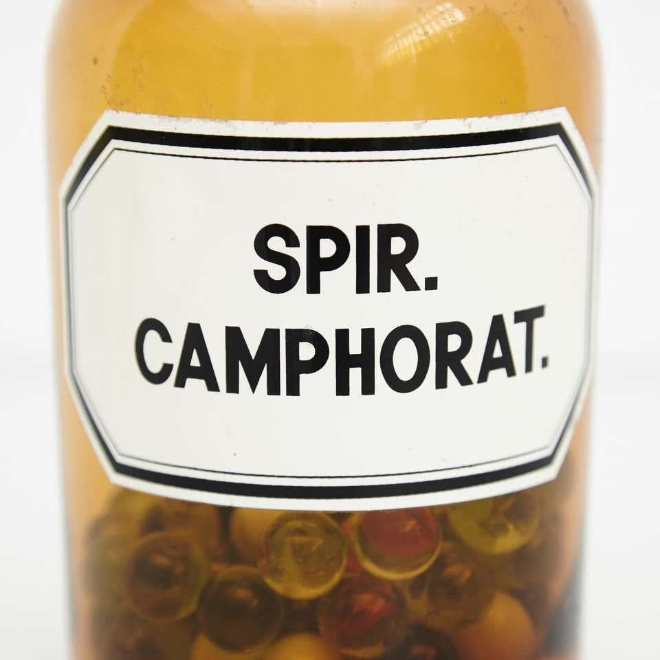 French Vintage Amber Glass Pharmacy Bottle with Marbles, circa 1930 For Sale 2