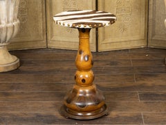 French Vintage Araucaria Araucana Wood Guéridon Table with Zebra Hide Top
