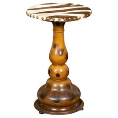 French Vintage Araucaria Araucana Wood Guéridon Table with Zebra Hide Top