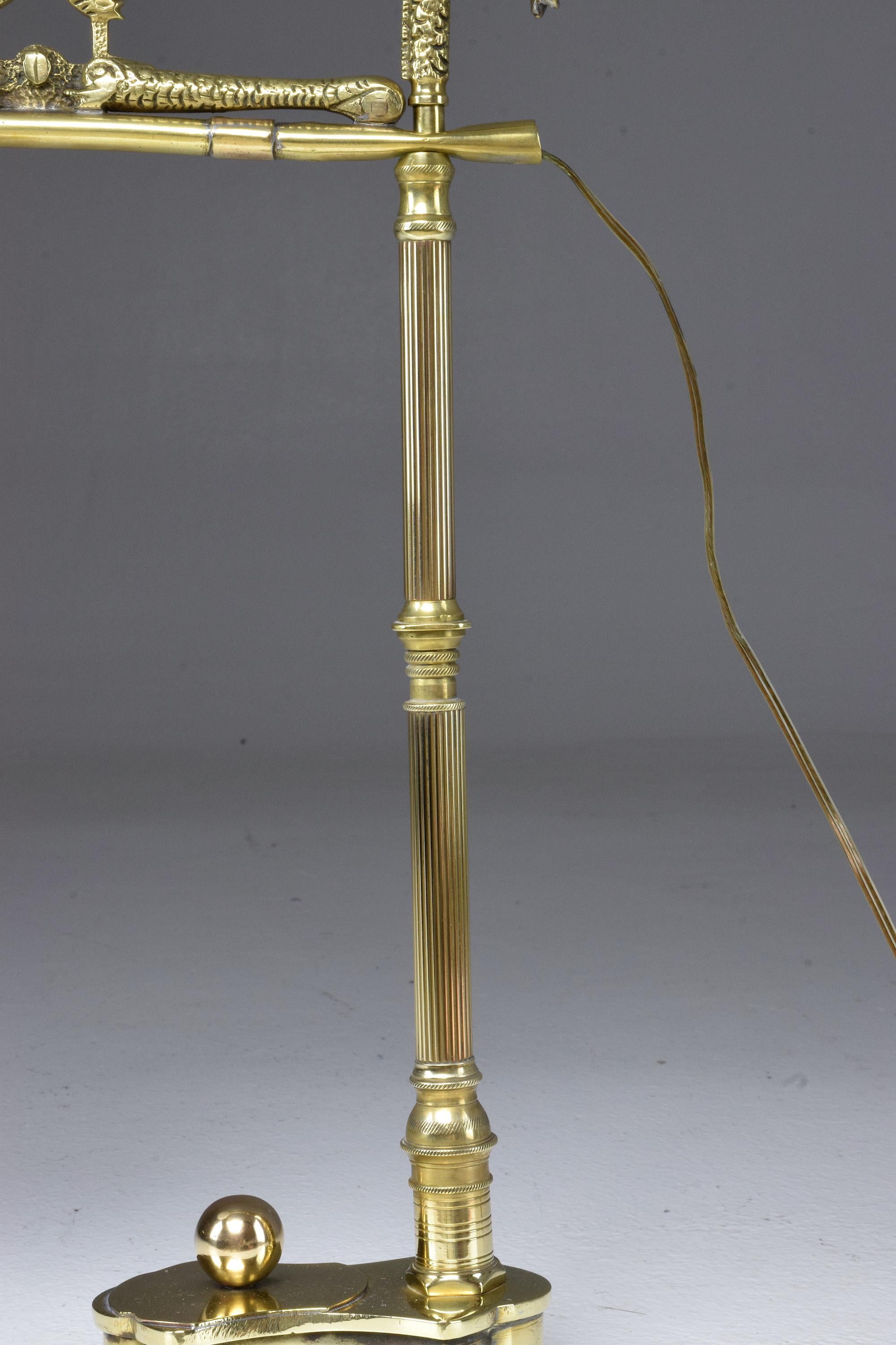 French Vintage Art Deco Engraved Brass Lamp, 1930's  4