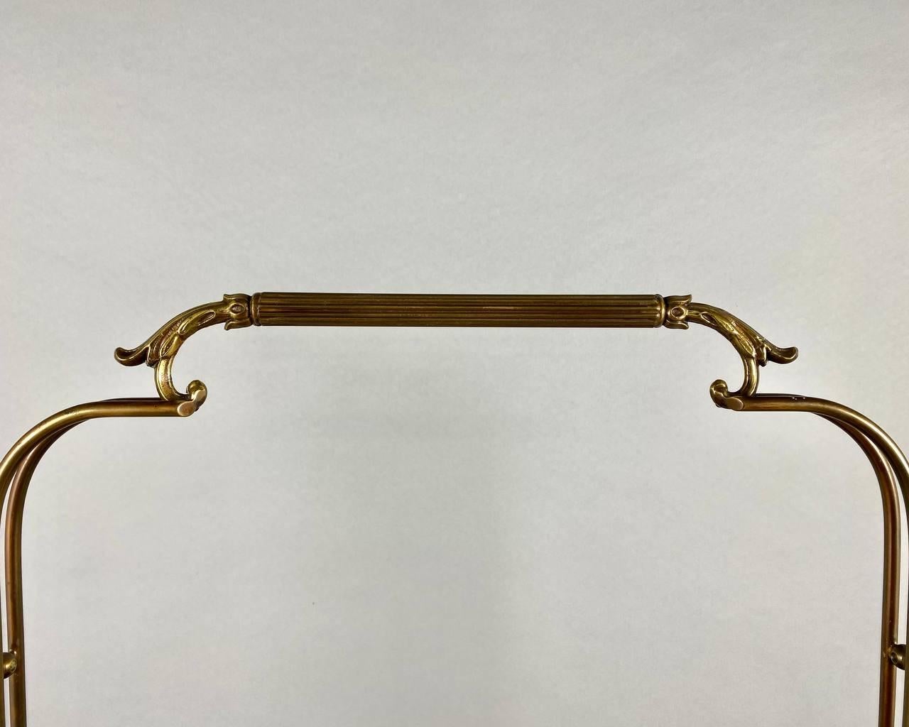 Late 20th Century French Vintage Art-Nouveau 4-Bottle Holder with Brass Handle and Wood, 1970 For Sale