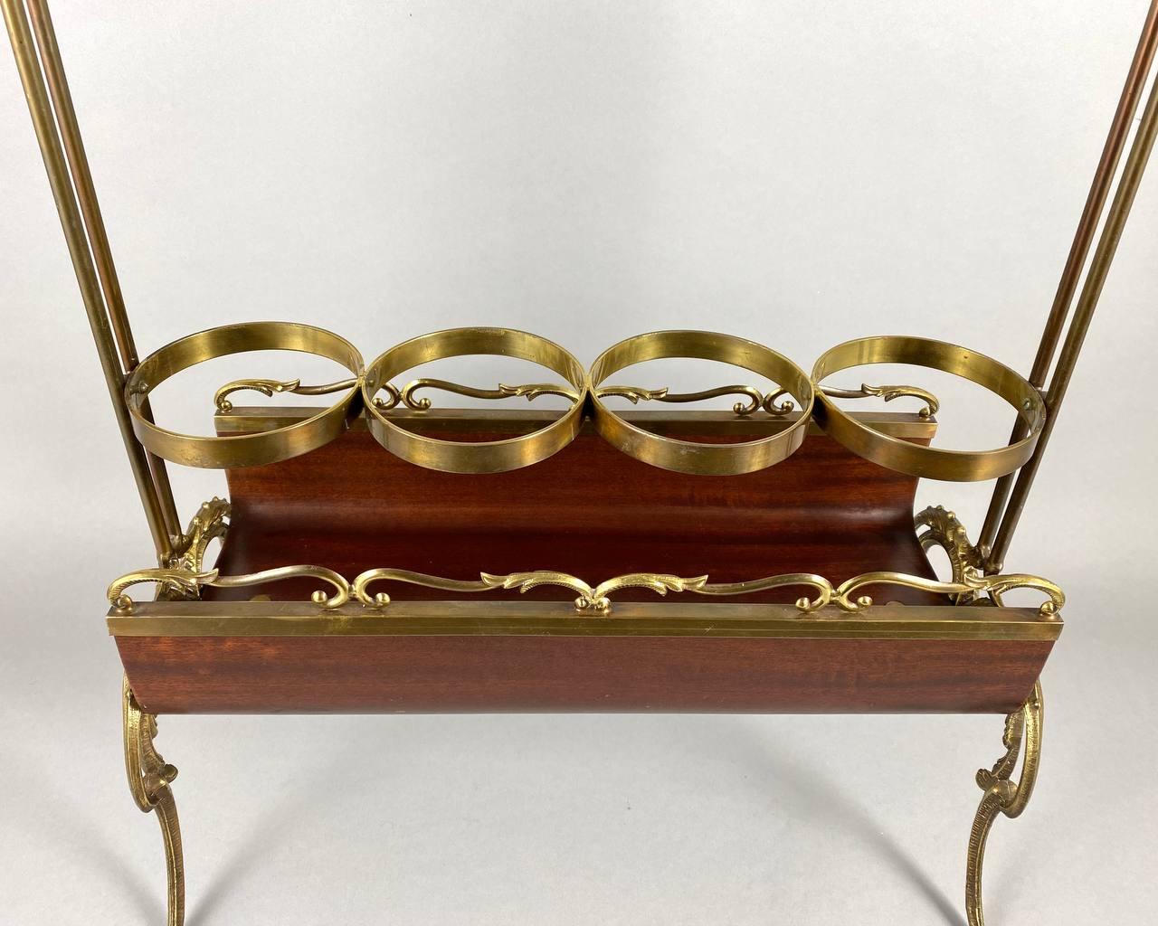 French Vintage Art-Nouveau 4-Bottle Holder with Brass Handle and Wood, 1970 For Sale 2