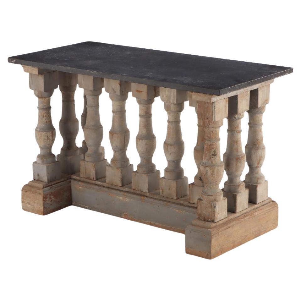 Console ou table centrale vintage française à balustre en marbre, 20e siècle