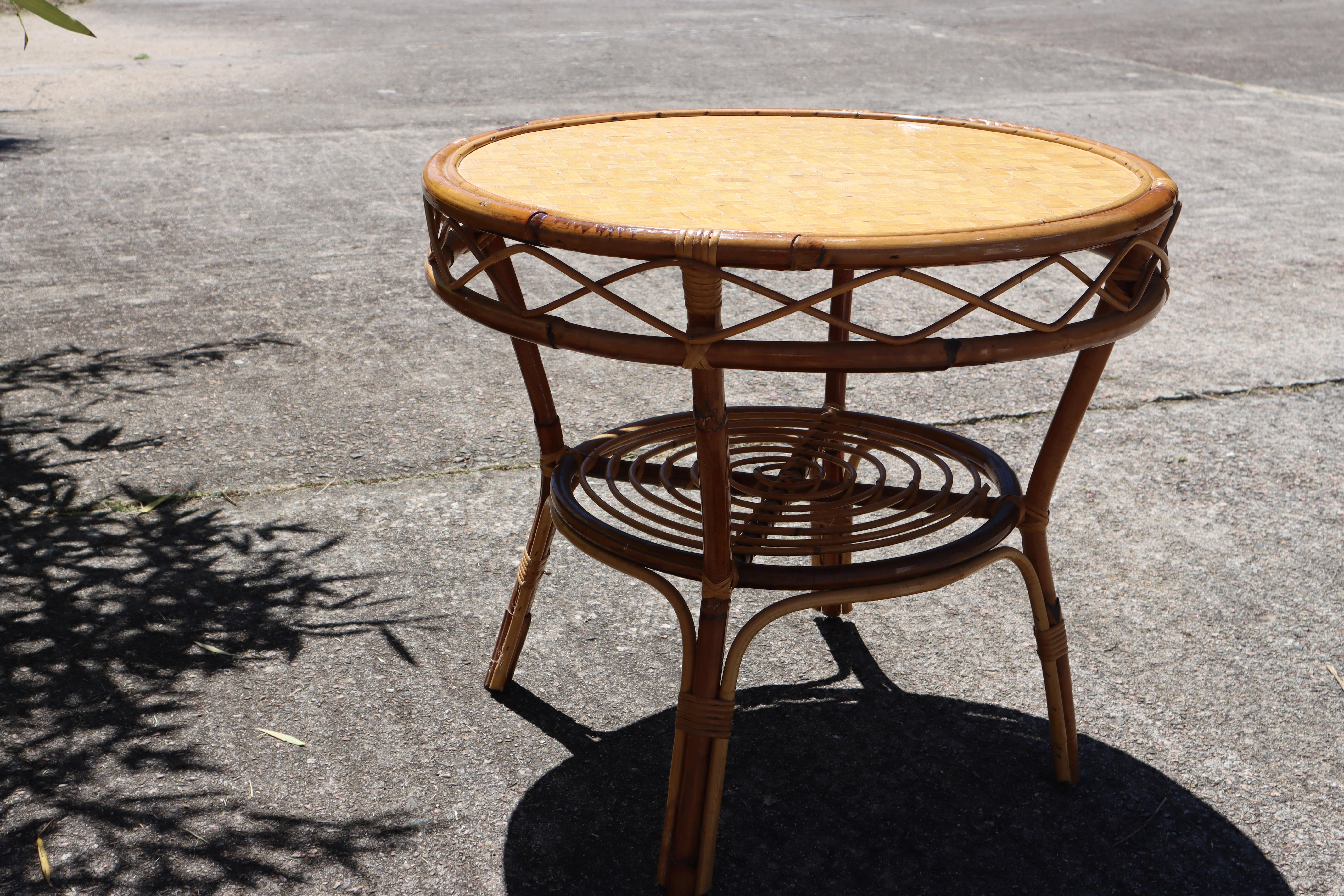 French Vintage Bamboo Dining Table-Side Center-Coffee Table-Patio Table-70s 5