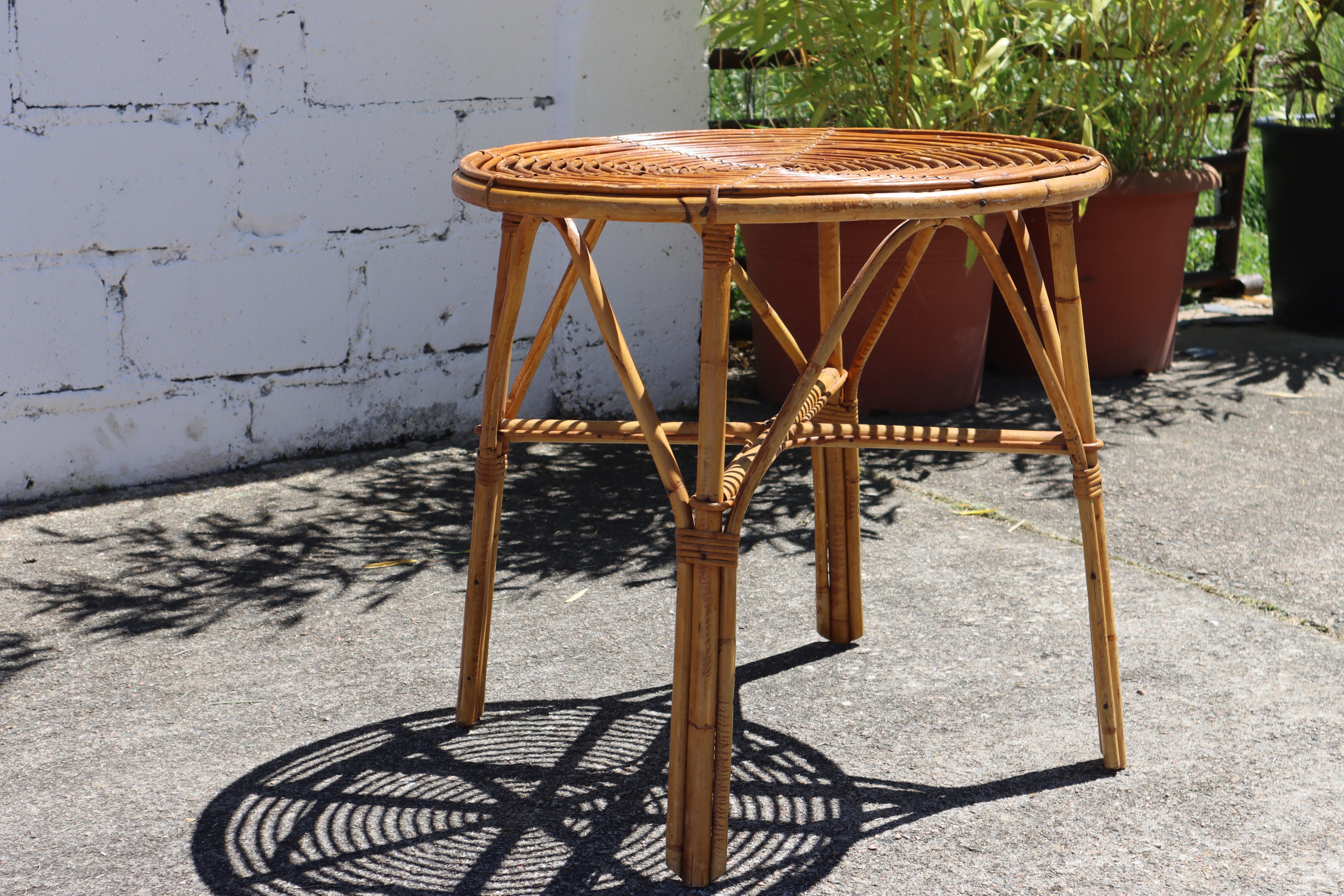 French Vintage Bamboo Dining Table-Side Center-Coffee Table-Patio Table-70s For Sale 3