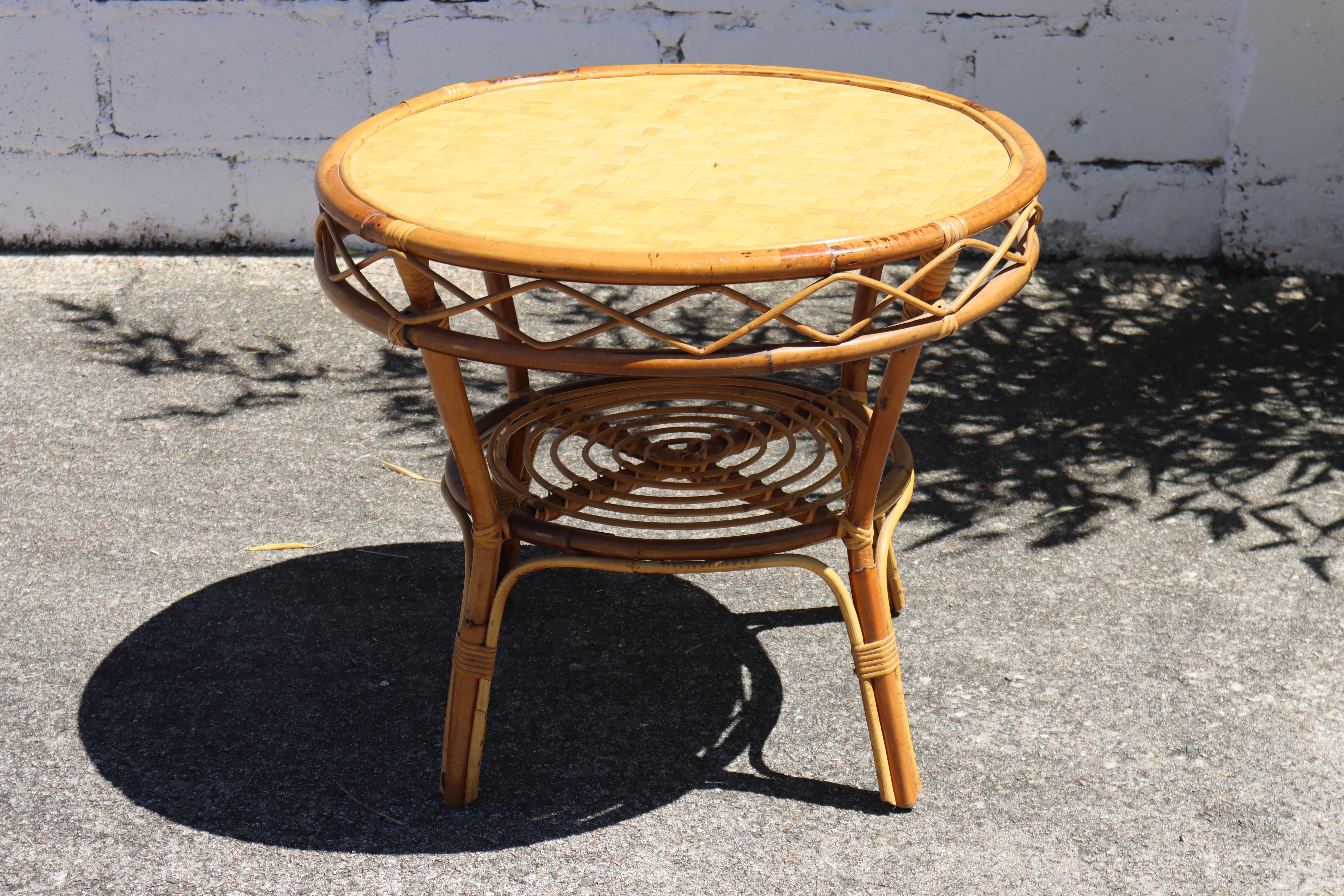 Mid-Century Modern French Vintage Bamboo Dining Table-Side Center-Coffee Table-Patio Table-70s