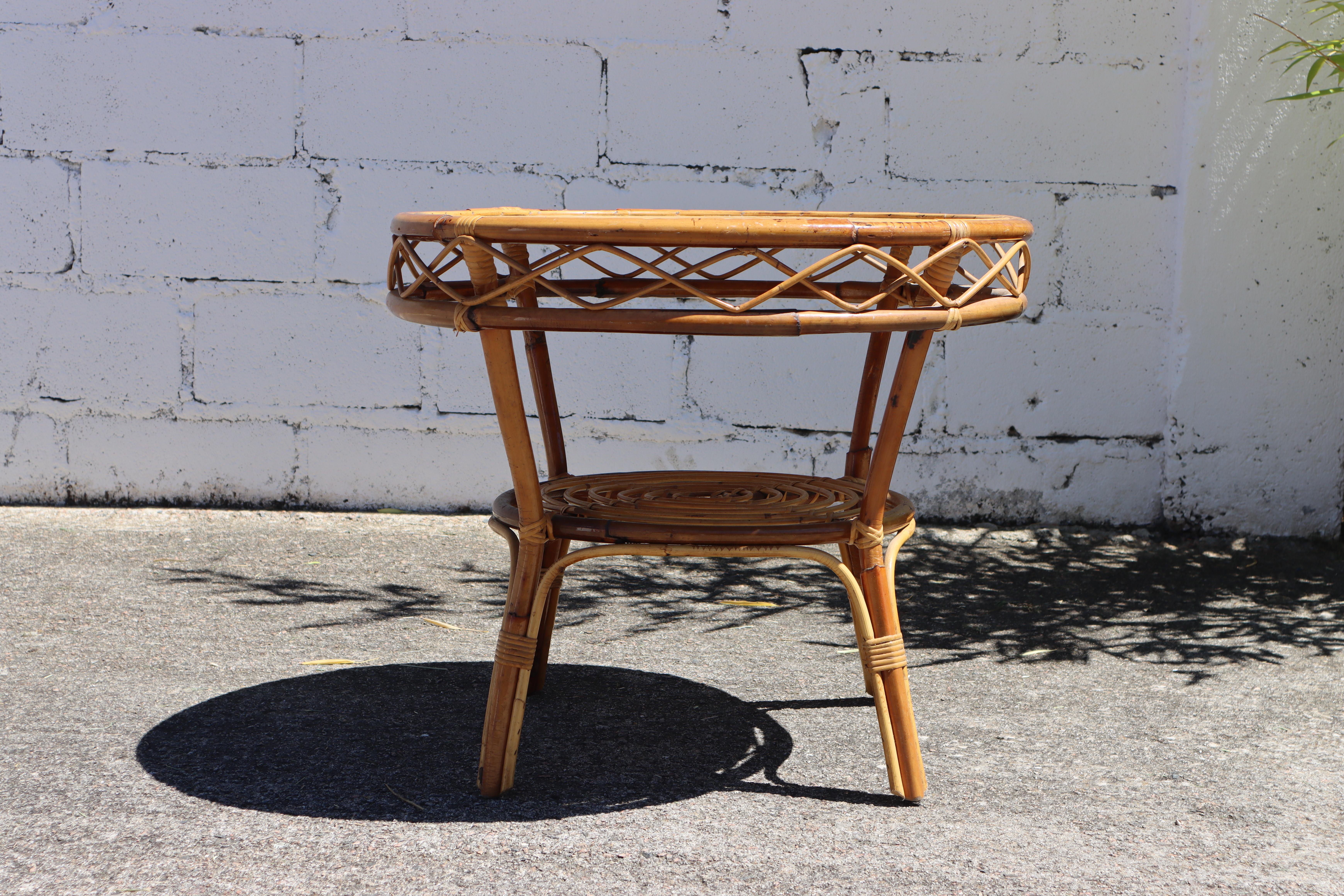 Late 20th Century French Vintage Bamboo Dining Table-Side Center-Coffee Table-Patio Table-70s