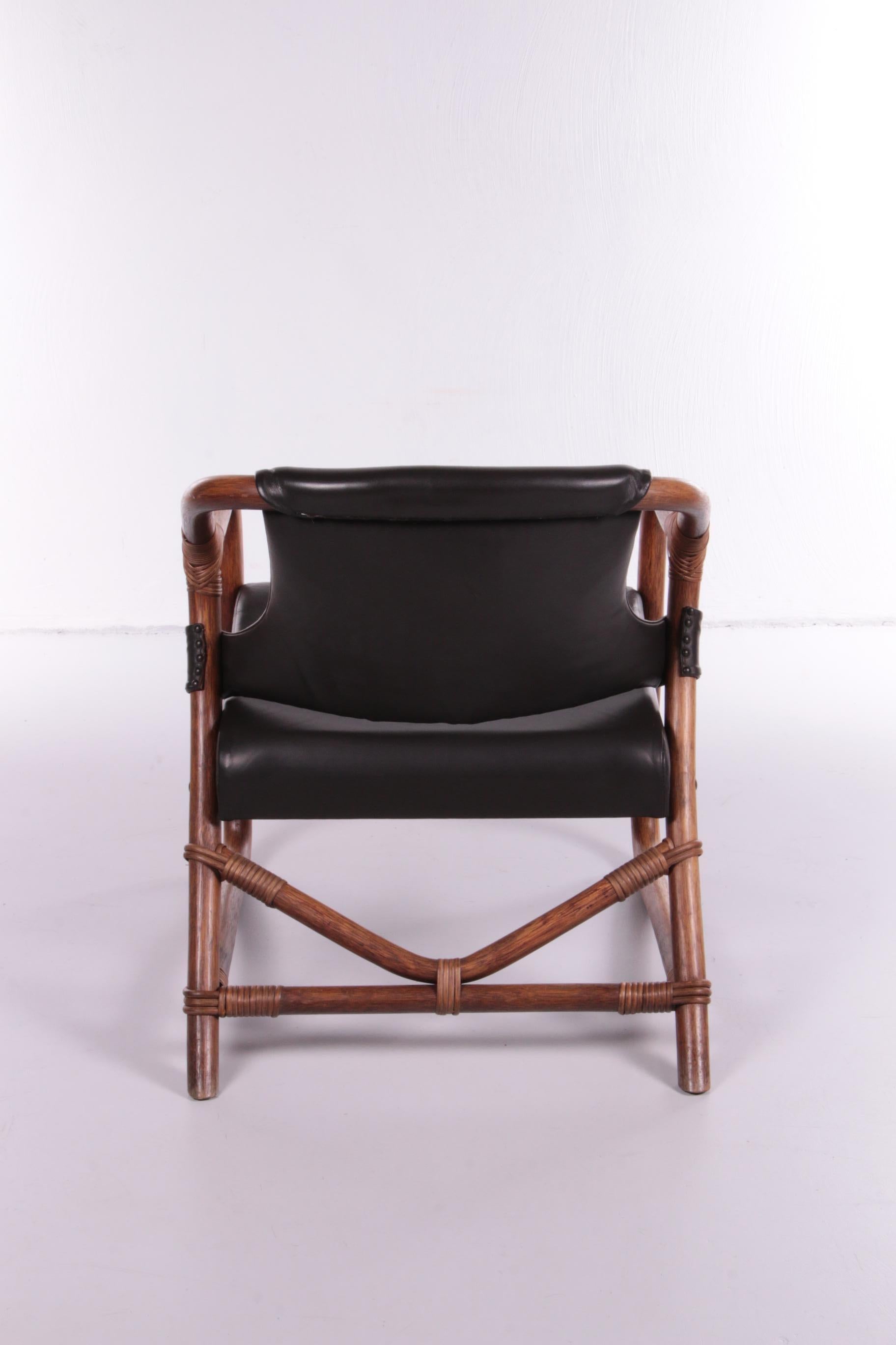 Mid-20th Century French Vintage Bamboo Lounge Set with Black Leather Seat, 1960s